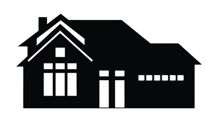 This set of black house and home vector icons features building, roof, and residential architecture symbols for real estate business design silhouette on white background