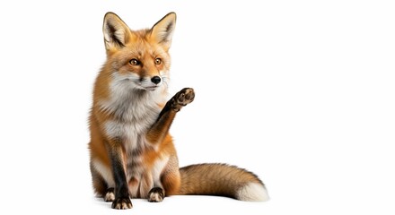 Fototapeta premium Red fox wildlife animal portrait cute fox raising paw pet mammal nature forest wild animal canine vixen