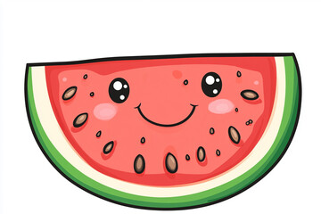 Cute smiling watermelon slice cartoon &ndash; summer-themed coloring page for kids, preschool fruit worksheet illustration, fun educational printable activity for children learning fruits


