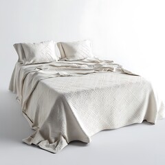 Comfortable bed adorned with textured cover and pillows for peaceful rest.