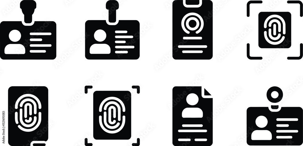 Poster a collection of eight black and white icons representing identification and biometric verification m