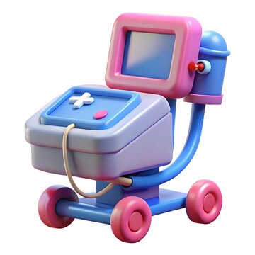 3d Cartoon medical device on wheels isolated on white background