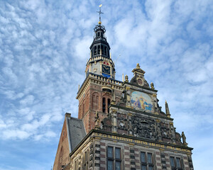 Fototapeta premium Dutch Renaissance Tower Under Blue Skies Alkmaar