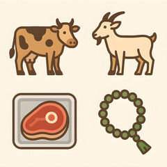 Obraz premium Idul Adha: Cow, Goat, Meat & Prayer Beads