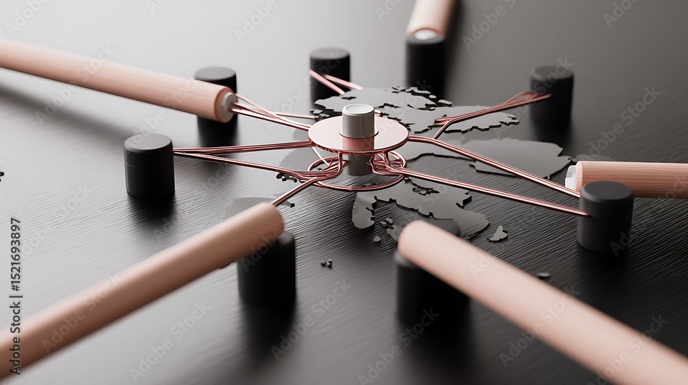 Fototapete connecting lines around a map model