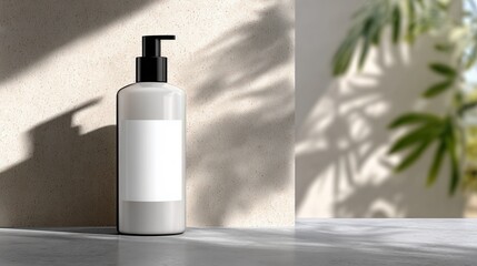 Minimalist Cosmetic Bottle on Neutral Surface with Natural Light