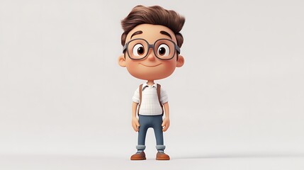 Cartoon Student: Animated character with glasses and backpack on a white background