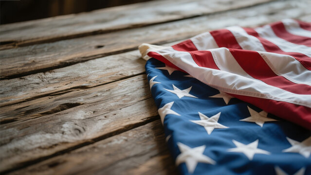 American Flag on Rustic Wooden Surface A Symbol of Patriotism and Heritage - Powered by Adobe