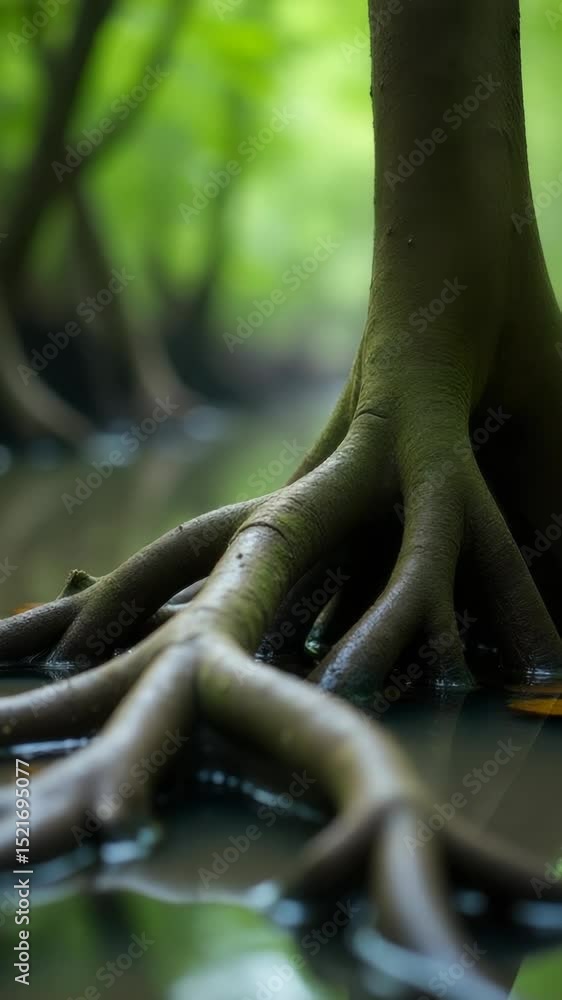 Poster A detailed view of tree roots submerged in water, perfect for uses where nature and environment are key