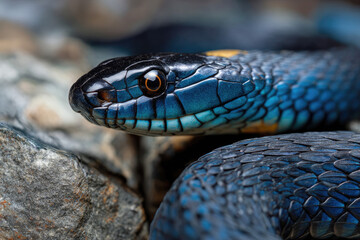 Fototapeta premium Closeup of a Beautiful Blue Snake with Intricate Scales