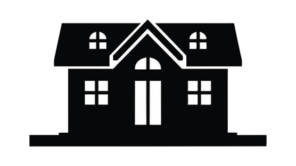 Black silhouette icon of a house, a residential building symbol with a roof and a window, isolated on white for real estate design vector on white background