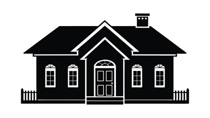 Black and white vector illustration of a residential house icon silhouette on white background