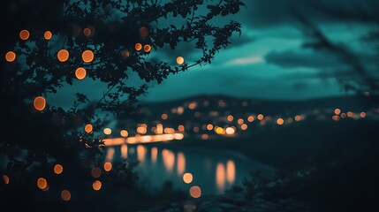 Night Lights Over the Water: Serene cityscape illumination on the horizon.