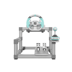 3D racing simulator rig with steering wheel and pedals