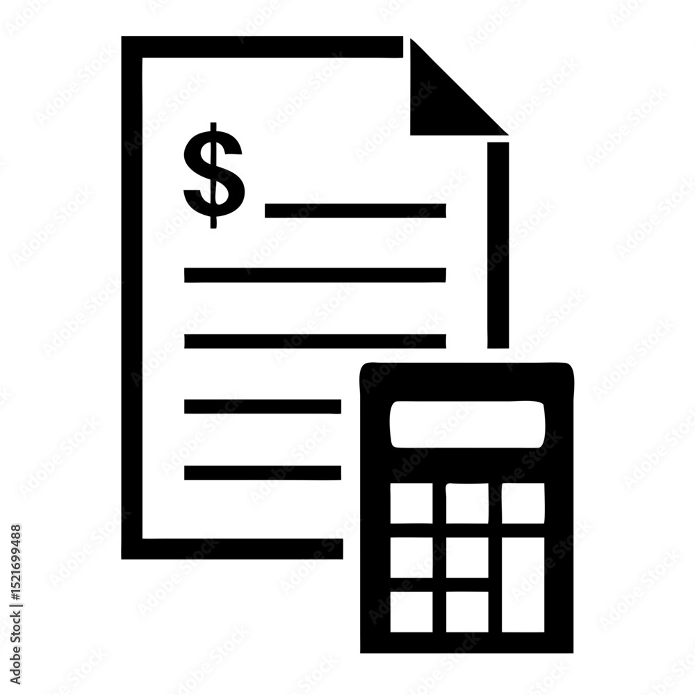 Poster invoice and calculator for accounting and finance. document with dollar sign and lines next to a cal