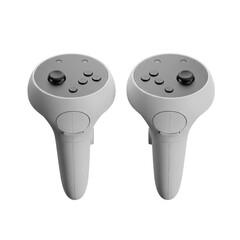 Pair of gray VR game controllers with buttons