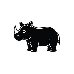 Obraz premium Black Silhouette of a Rhino Standing on White Background Illustration