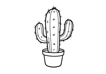 A black and white line drawing of a saguaro cactus with spines on a white background illustration