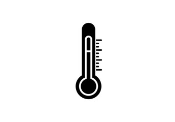 Illustration of a black thermometer on a white background indicating a moderate temperature level