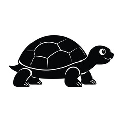 Fototapeta premium Cartoon Silhouette of a Cute Turtle Walking on a Plain Background