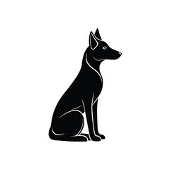Elegant Black Dog Silhouette Sitting Calmly Against a White Background Artistically Rendered Design