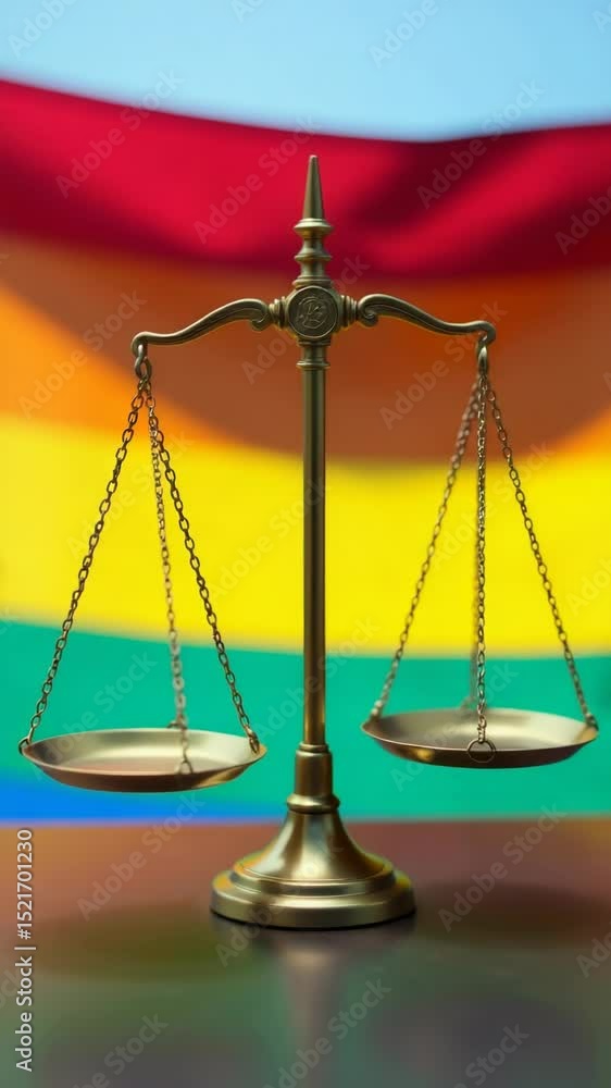 Leinwandbilder a gold scale sits atop a colorful rainbow flag, perfect for decorating a room or adding a pop of col