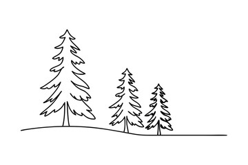Simple line art illustration of three evergreen trees against a white background