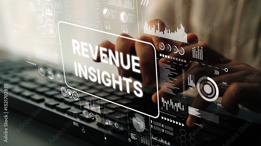 Aufkleber detailed revenue insights analysis with digital data visualization and modern workspace environment.