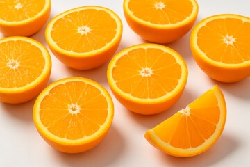 Fototapeta premium Freshly sliced oranges vibrant kitchen food photography natural light top-down view healthy snack ideas