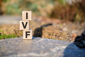 IVT - text on cubes standing on a stone on a natural background