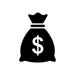 Money Bag Icon Solid Black Glyph Style Tied Sack Silhouette Showcasing Dollar Sign For Finance Or Profit Symbol