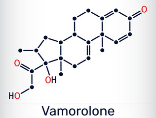 Vamorolone corticosteroid molecule. Synthetic steroid drug, treat Duchenne muscular dystrophy. Skeletal structure