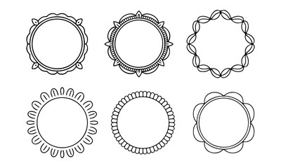 Round frame with bow and ribbons. Hand-drawn coquette borders for wedding invitations, birthday cards, and holiday design. Minimalist girly line art style.