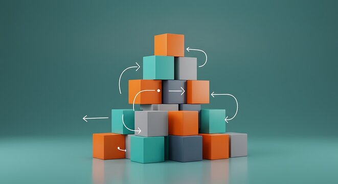 Colorful stacked cubes with flow arrows representing process and data visualization