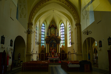 Interior of an old Roman Catholic Church in Berezhany, Ukraine