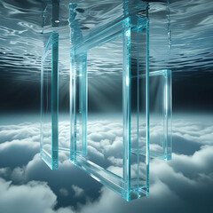 Submerged Glass Frames Surreal Underwater Scene