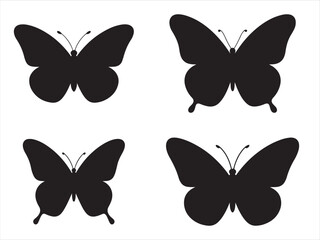 butterfly icon set silhouette vector on white background.
