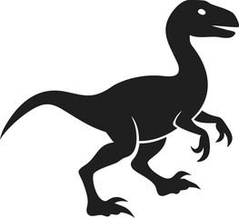 Fototapeta premium Black velociraptor silhouette dinosaur predator prehistoric isolated fast