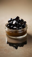 Glossy Black Shilajit Resin in Glass Jar for Wellness
