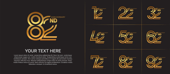 Anniversary set design with double line number. gold color for celebration event