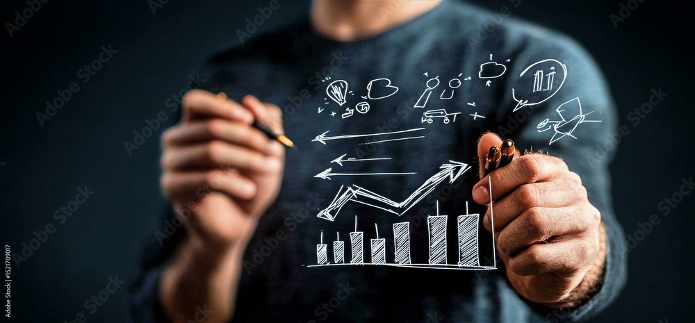 Poster professional using digital pen to create data visualizations in a modern workspace.