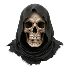 Creepy skull with hood on transparent background