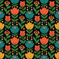 Seamless floral pattern with colorful spring flowers.