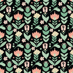 Seamless floral pattern with soft pastel vintage flowers.