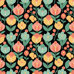Seamless floral pattern with pastel spring flowers.