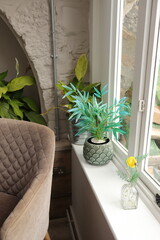 modern living room with flowers