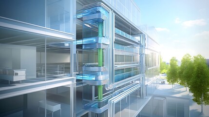 Fototapeta premium State of the art visualization of passive ventilation systems employing stack effect towers cross ventilation corridors and air pressure optimization for natural cooling