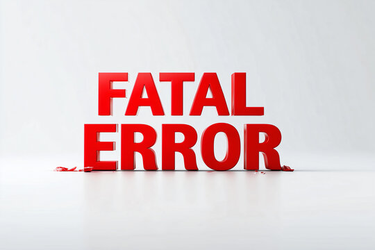 A close-up shot of the phrase "FATAL ERROR" in red letters, a warning sign with significant implications. The text has a three-dimensional effect and placed on a reflective surface