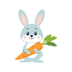 Cute bunny rabbit holding a large carrot