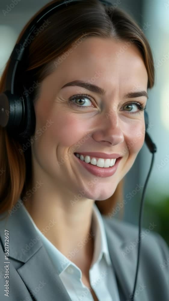 Poster a person wearing a headset and smiling towards the camera